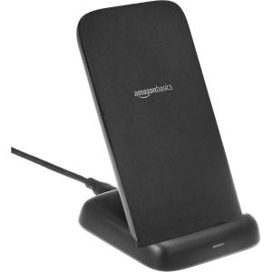 imageAmazon Basics 10W Qi Certified Wireless Charging Stand for Phone 161514131211X Samsung and More with USB Cable No AC Adapter Black