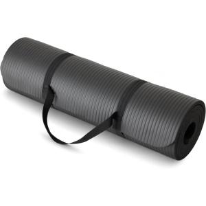 imageAmazon Basics 12 Inch Extra Thick Exercise Yoga Mat with Carrying Strap Cushioned Support for Fitness and Gym WorkoutsBlack