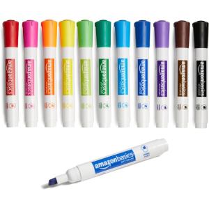 imageAmazon Basics 12Pack LowOdor Chisel Tip Dry Erase Whiteboard Markers BlackAssorted Colors