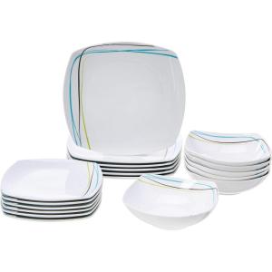imageAmazon Basics 18 Piece Kitchen Dinnerware Set  Square Plates Bowls Service for 6  Modern BeamsGray Soft Lines