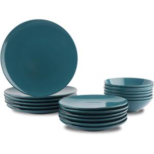 imageAmazon Basics 18 Pieces Dinnerware Sets Plates and Bowls Service for 6 Deep TealDeep Teal
