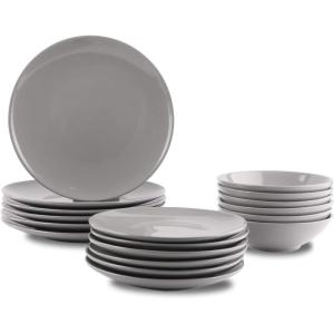 imageAmazon Basics 18 Pieces Dinnerware Sets Plates and Bowls Service for 6 Deep TealSmokey Grey