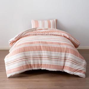 imageAmazon Basics 2Piece Jacquard Microfiber Comforter and Pillow Sham Set AllSeason Bedding Set Pink Striped TwinPink Striped