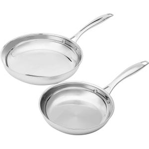 imageAmazon Basics 2Piece Oven Safe Riveted Handle Stainless Steel Induction Frying Pan Set  Silver 8inch ampamp 10inch8Inch  10Inch
