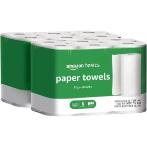 imageAmazon Basics 2Ply FlexSheets Paper Towels 12 Basics Rolls  32 Regular Rolls Everyday Value with 150 Sheets per Roll150 Count Pack of 12