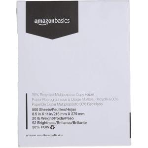 imageAmazon Basics 30 Recycled Multipurpose Copy Printer Paper 85 x 11 Inches 20 lb 1 Ream 500 Sheets 92 Bright White1 Ream  500 Count Sheets