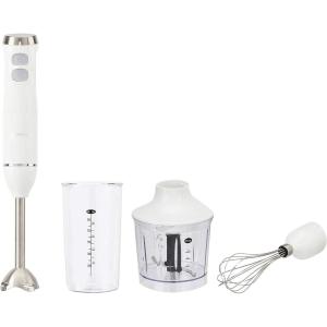 imageAmazon Basics 300W 4In1 Immersion Blender Handheld Emulsion Blender With Blending Stick Whisk Chopper and Beaker Continuous Speed Control And Turbo Mode 5ft Power Cord White