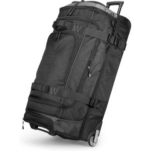 imageAmazon Basics 30Inch Large Rolling Duffle Bag with Wheels and Handle Travel Duffle Bag with Durable Ripstop Polyester Material 2 Layers of Space Multiple Interior and Exterior Pockets BlackBlack