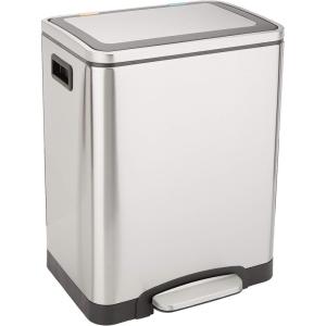 imageAmazon Basics 30L Dual Bin SoftClose Trash can with Foot Pedal  2 x 15 Liter Bins Stainless Steel Small Inner bins Suitable for 1 or 2 People