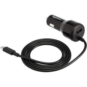 imageAmazon Basics 30W USB Car Charger 1 USBC 18W Cable with PD 1 USBA 12W Port for Phones iPhone 161514131211X Samsung and more Black