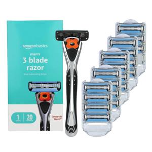 imageAmazon Basics 3Blade Motion Sphere Razor for Men with Dual Lubrication Handle ampamp 20 Cartridges Cartridges fit Amazon Basics Razor Handles only 21 Piece Set Black Previously Solimo21 Piece Set