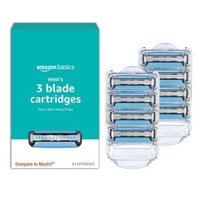 imageAmazon Basics 3Blade Motion Sphere Razor for Men with Dual Lubrication Handle ampamp 20 Cartridges Cartridges fit Amazon Basics Razor Handles only 21 Piece Set Black Previously Solimo8 Count Pack of 1