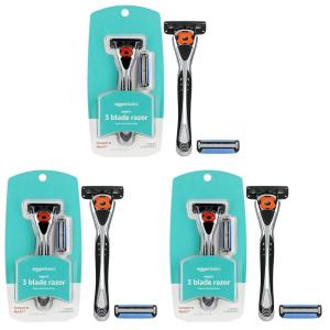 imageAmazon Basics 3Blade Motion Sphere Razor for Men with Dual Lubrication Handle ampamp 20 Cartridges Cartridges fit Amazon Basics Razor Handles only 21 Piece Set Black Previously Solimo3 Piece Set Pack of 3