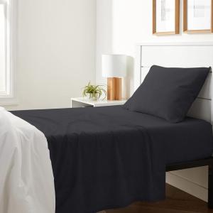 imageAmazon Basics 4 Piece Bed Sheet Set 100 Cotton Jersey Includes Super Soft Flat and Fitted Sheets Pillowcase Queen Light Gray SolidBlack