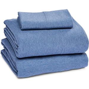 imageAmazon Basics 4 Piece Bed Sheet Set 100 Cotton Jersey Includes Super Soft Flat and Fitted Sheets Pillowcase Queen Light Gray SolidChambray