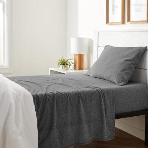 imageAmazon Basics 4 Piece Bed Sheet Set 100 Cotton Jersey Includes Super Soft Flat and Fitted Sheets Pillowcase Queen Light Gray SolidDark Gray