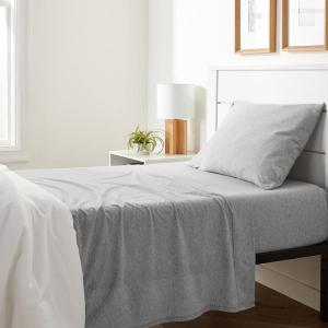 imageAmazon Basics 4 Piece Bed Sheet Set 100 Cotton Jersey Includes Super Soft Flat and Fitted Sheets Pillowcase Queen Light Gray SolidLight Gray