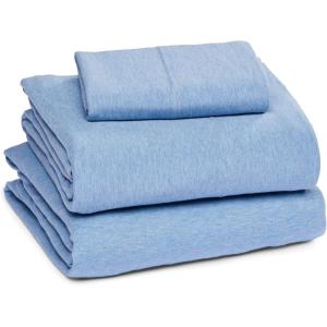 imageAmazon Basics 4 Piece Bed Sheet Set 100 Cotton Jersey Includes Super Soft Flat and Fitted Sheets Pillowcase Queen Light Gray SolidSky Blue
