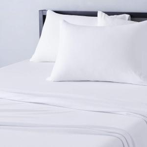 imageAmazon Basics 4 Piece Bed Sheet Set 100 Cotton Jersey Includes Super Soft Flat and Fitted Sheets Pillowcase Queen Light Gray SolidWhite