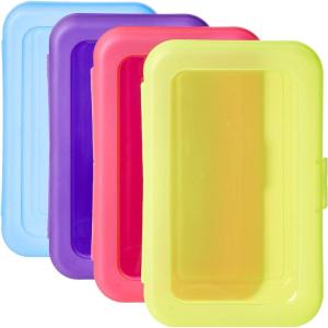 imageAmazon Basics 4Pack Large Pencil Cases  Durable Plastic School Supply Pencil Box  MultiColor Student Organization Cases for Office College ampamp Classroom SuppliesMulti