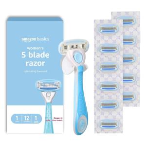 imageAmazon Basics 5Blade Razor for Women Handle 2 Cartridges ampamp Shower Hanger Cartridges fit Amazon Basics Razor Handles only Previously Solimo12 Count Pack of 1