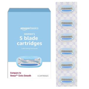 imageAmazon Basics 5Blade Razor for Women Handle 2 Cartridges ampamp Shower Hanger Cartridges fit Amazon Basics Razor Handles only Previously Solimo6 Count Pack of 1