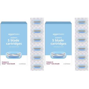 imageAmazon Basics 5Blade Razor for Women Handle 2 Cartridges ampamp Shower Hanger Cartridges fit Amazon Basics Razor Handles only Previously Solimo6 Count Pack of 2