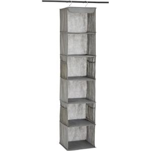 imageAmazon Basics 6Tier Hanging Closet Shelf Organizer With Pockets 85quot D x 12quot W x 9quot H Grey