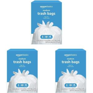 imageAmazon Basics 8 Gallon Flap Tie Trash Bags 80 Count Fresh Scent80 Count Pack of 3