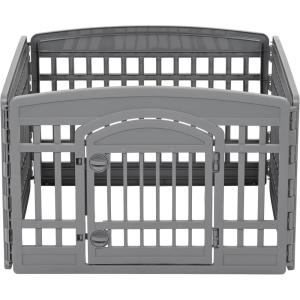 imageAmazon Basics 8Panel Indoor Pet Dog Octagonal Playpen Puppy Playpen with Door Easy Assemble Easy Storing 34 in BeigeDark Gray