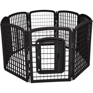 imageAmazon Basics 8Panel Octagonal Plastic Pet Pen Fence Enclosure With Gate  34 inches BlackBlack