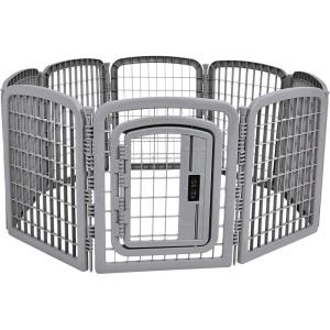 imageAmazon Basics 8Panel Octagonal Plastic Pet Pen Fence Enclosure With Gate  34 inches Blackgrey