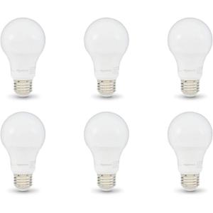 imageAmazon Basics A19 LED Light Bulbs 60 Watt Equivalent Energy Efficient 9W E26 Standard Base Soft White 2700K Dimmable 10000 Hour Lifetime  6PackDaylight
