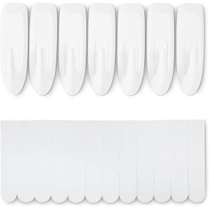 imageAmazon Basics Adhesive Wall Hooks 7 Hooks and 12 Adhesive Strips No Tools Adhesive Hooks for Hanging Organization and Storage Holds up to 5 lb Large WhiteLarge