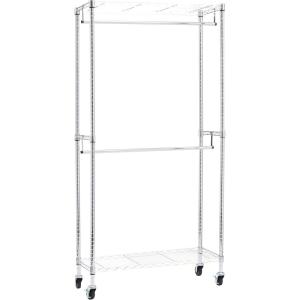 imageAmazon Basics Adjustable Clothes Rack for Handing Double Hanging Rod Garment Rolling Closet Clothing Organizer Chrome 36 x 14 x 72Chrome