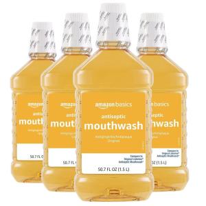 imageAmazon Basics Antiseptic Mouthwash Original Flavor 15 Liter 507 ounce Pack of 4 Previously Solimo507 Ounce Pack of 4