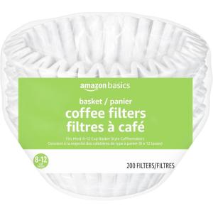 imageAmazon Basics Basket Coffee Filters for 812 Cup Coffee Makers White 200 Count