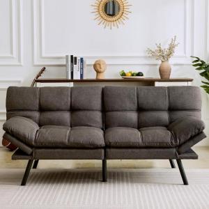 imageAmazon Basics Brown LoveseatConvertible Couch Memory Foam Futon Sofa Bed Modern Sleeper Sofa for Small Compact Living RoomOfficeApartment Linen FabricDark Grey
