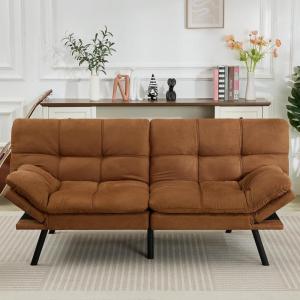 imageAmazon Basics Brown LoveseatConvertible Couch Memory Foam Futon Sofa Bed Modern Sleeper Sofa for Small Compact Living RoomOfficeApartment Linen FabricBrown
