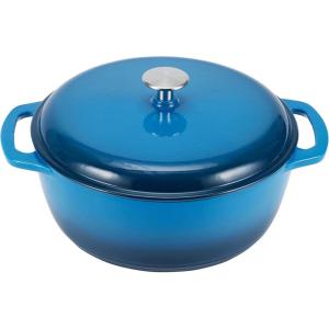 imageAmazon Basics Cast Iron Dutch Oven Pot with Lid Enameled Round Dual Handles HeavyDuty Large 73quart BlueBlue