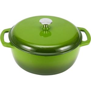 imageAmazon Basics Cast Iron Dutch Oven Pot with Lid Enameled Round Dual Handles HeavyDuty Large 73quart BlueGreen