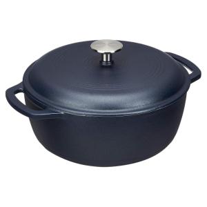 imageAmazon Basics Cast Iron Dutch Oven Pot with Lid Enameled Round Dual Handles HeavyDuty Large 73quart BlueMatte Navy