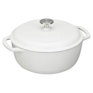 imageAmazon Basics Cast Iron Dutch Oven Pot with Lid Enameled Round Dual Handles HeavyDuty Large 73quart BlueMatte White