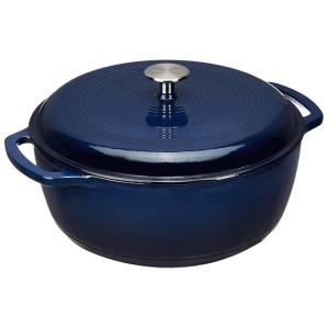 imageAmazon Basics Cast Iron Dutch Oven Pot with Lid Enameled Round Dual Handles HeavyDuty Large 73quart BlueNavy