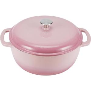 imageAmazon Basics Cast Iron Dutch Oven Pot with Lid Enameled Round Dual Handles HeavyDuty Large 73quart BluePink