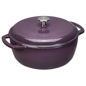 imageAmazon Basics Cast Iron Dutch Oven Pot with Lid Enameled Round Dual Handles HeavyDuty Large 73quart BluePurple