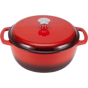 imageAmazon Basics Cast Iron Dutch Oven Pot with Lid Enameled Round Dual Handles HeavyDuty Large 73quart BlueRed