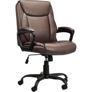 imageAmazon Basics Classic Puresoft PU Padded MidBack Height Adjustable Office Computer Desk Chair with Armrest 26quotD x 2375quotW x 42quotH BlackBrown