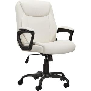 imageAmazon Basics Classic Puresoft PU Padded MidBack Height Adjustable Office Computer Desk Chair with Armrest 26quotD x 2375quotW x 42quotH BlackCream