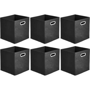 imageAmazon Basics Collapsible Cube Storage Organizer Bins 6Pack 105 x 105 x 11 inches Light GreyBlack